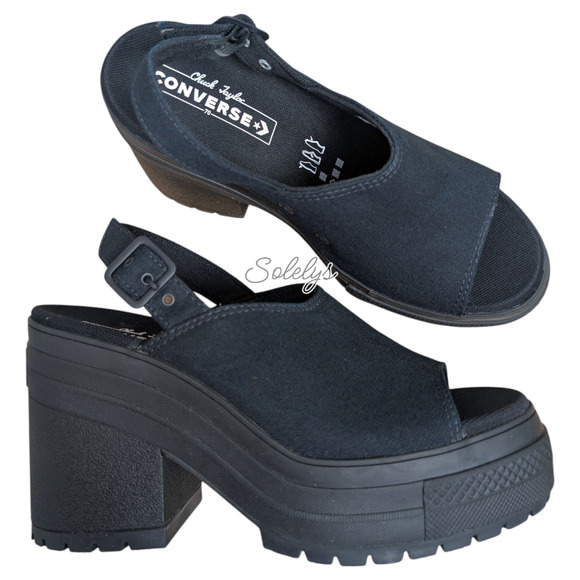 Converse Chuck 70 De Luxe Heel Platform Chunky Strap Sandal Monochrome Black 7.5 - Picture 1 of 9